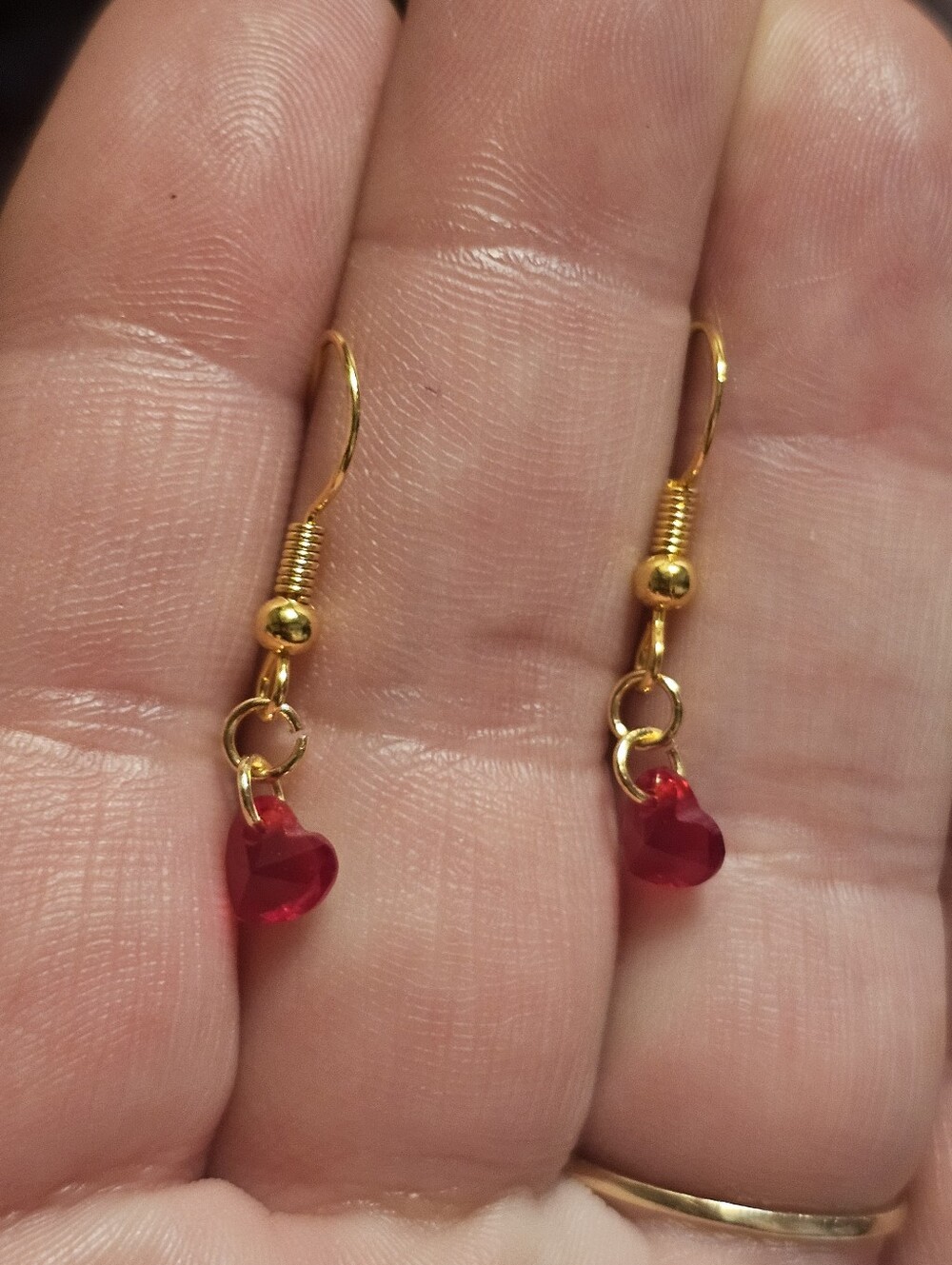 Sterling Silver 925 Red CZ Heart Dangle Earrings